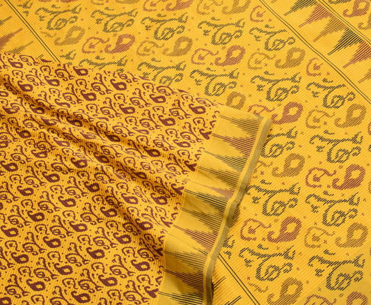Sushila Vintage Art Silk Yellow Saree Paisley Printed & Woven Sari Craft Fabric