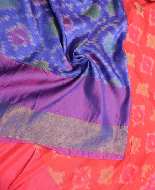 Sushila Vintage Blue Pochampally Saree Hand Woven Ikat Art Silk Sari Fabric