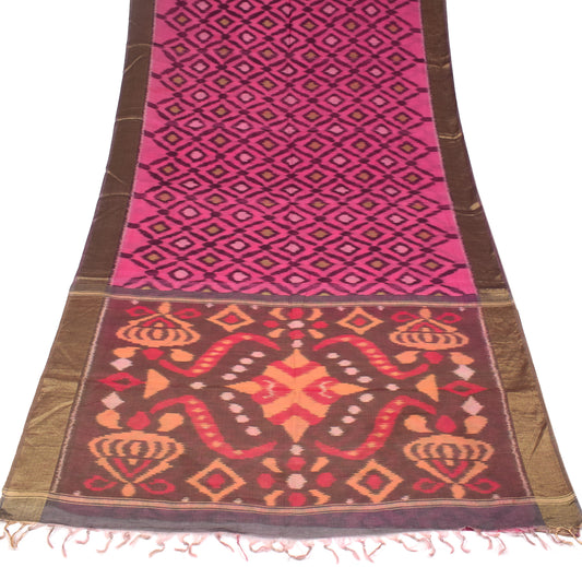 Sushila Vintage Magenta Pochamaplly Saree Pure Cotton Silk Ikat Sari Fabric