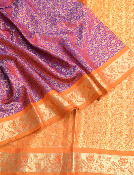 Sushila Vintage Kanjivaram HEAVY Saree Pure Silk Brocade Sari Fabric