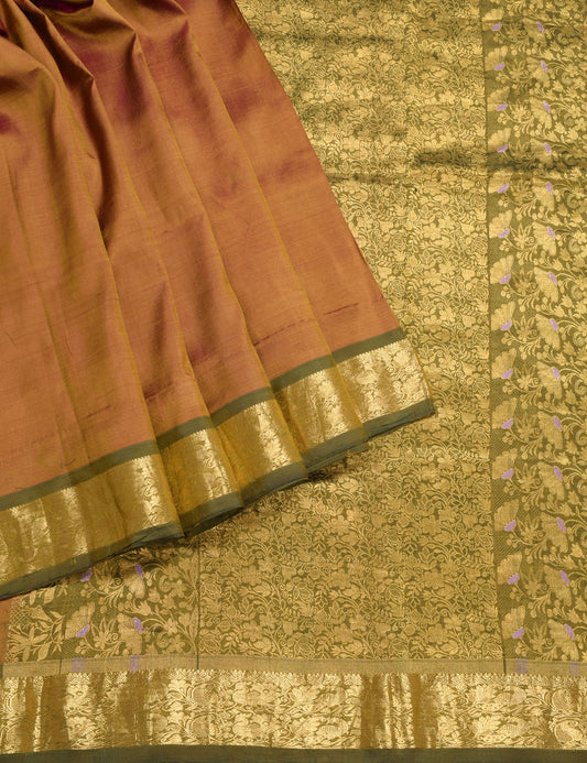 Sushila Vintage Green Dual Tone Saree Pure Silk Kanjivaram Sari Brocade Fabric