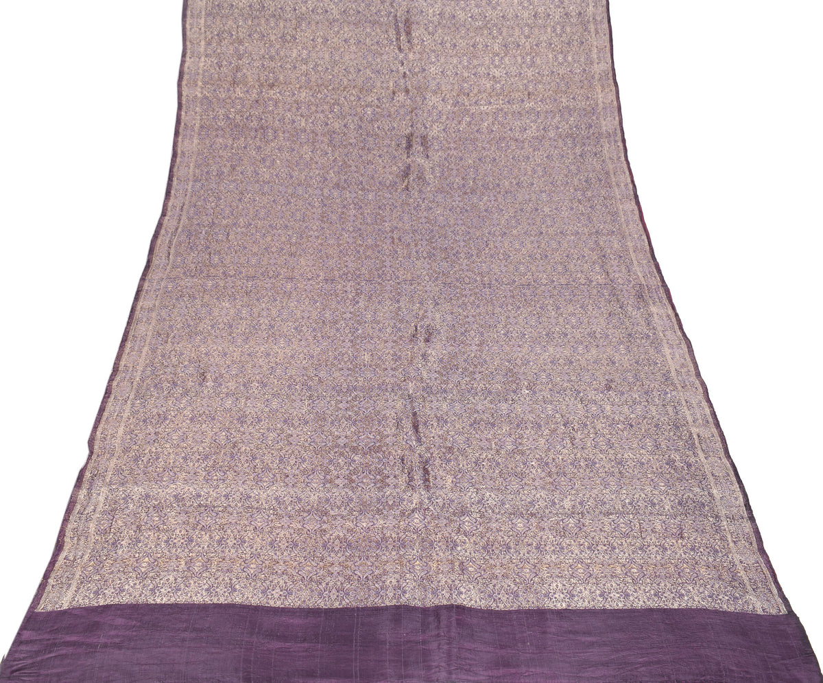 Sushila Vintage Heavy Wine Saree Pure Satin Silk Brocade Banarasi Sari Fabric