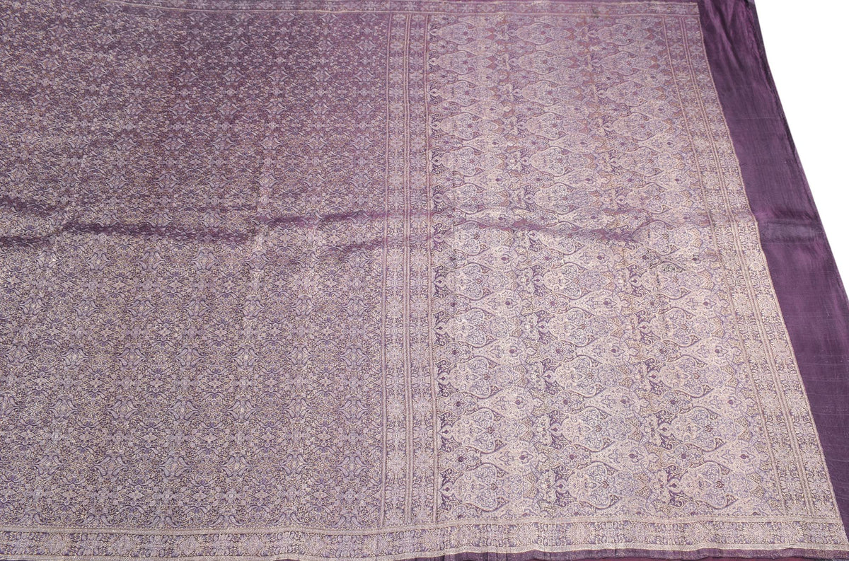 Sushila Vintage Heavy Wine Saree Pure Satin Silk Brocade Banarasi Sari Fabric