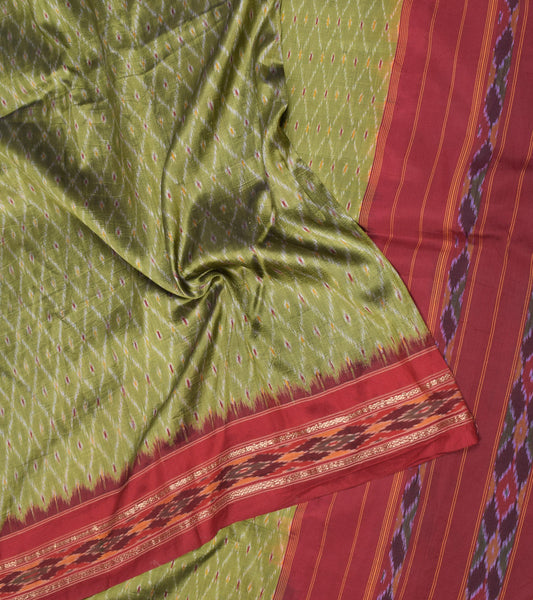 Sushila Vintage Pure Silk Green Saree Hand Woven Ikat Soft Sari Fabric
