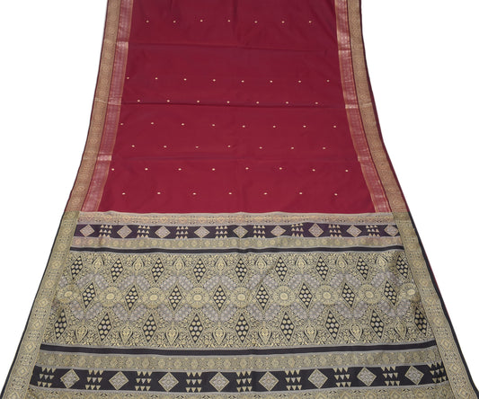 Sushila Vintage Maroon Saree Art Silk Woven Dual Tone Sari Craft Fabric