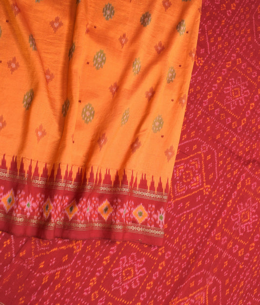 Sushila Vintage Orange Saree Hand Woven Ikat Pure Silk Sari Soft Fabric