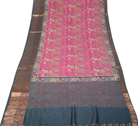 Sushila Vintage Medieval-Style Saree Pure Cotton Silk Pink Soft Sari Craft Fabric