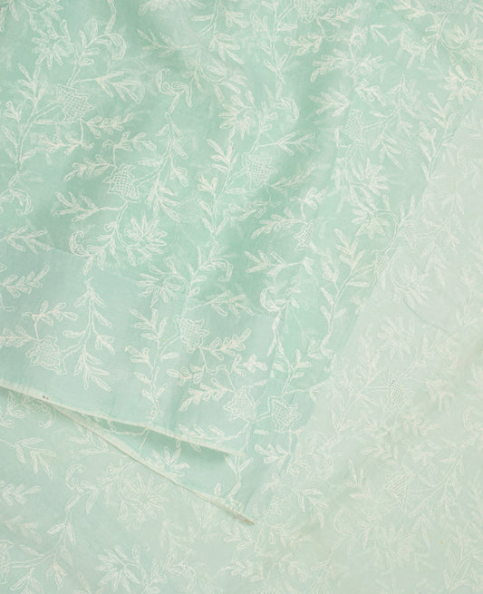 Sushila Vintage Light Aqua Saree Pure Cotton Hand Embroidered HEAVY Sari Fabric