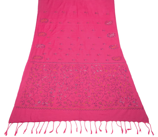 Sushila Vintage Pink Art Cotton Saree Hand Embroidery Kantha Bengal Sari Fabric