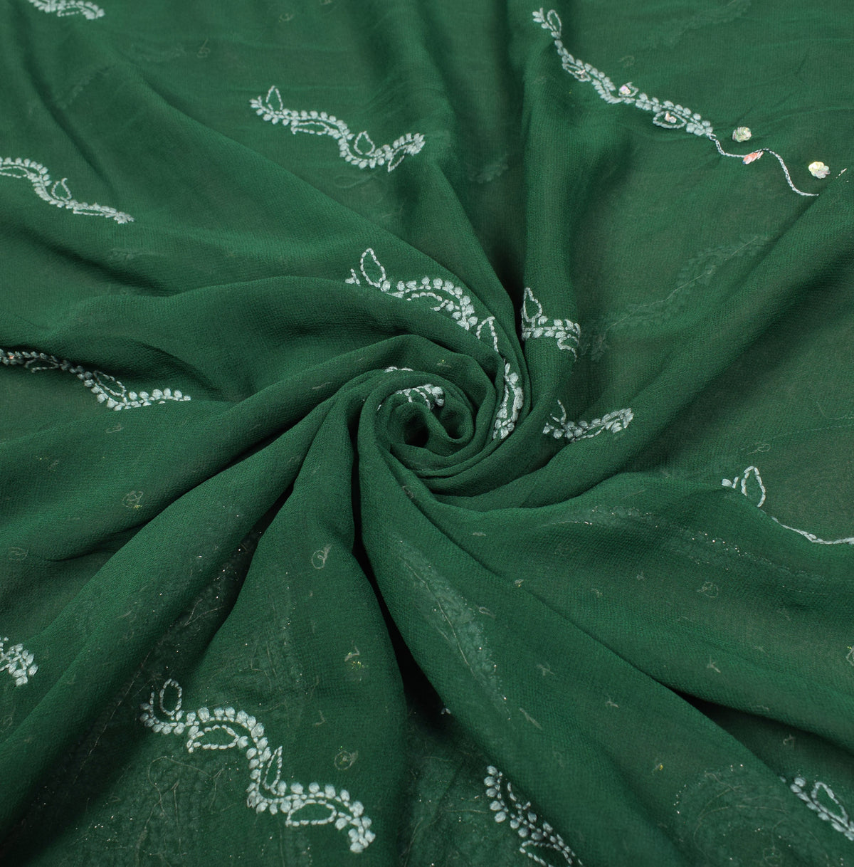 Sushila Vintage Green Saree Pure Georgette HEAVY Sari Handmade 6YD Fabric