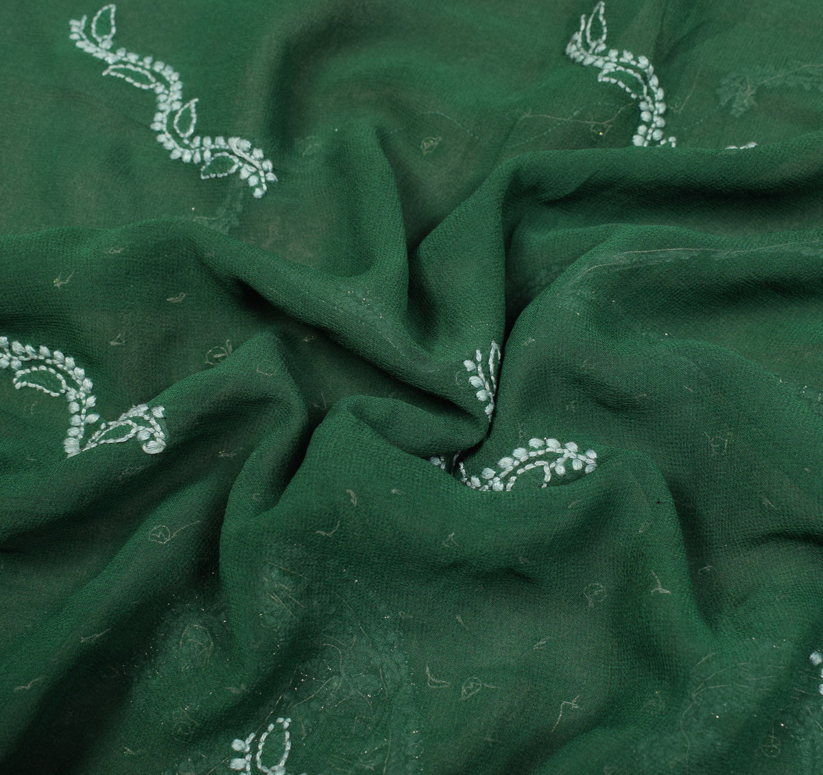 Sushila Vintage Green Saree Pure Georgette HEAVY Sari Handmade 6YD Fabric