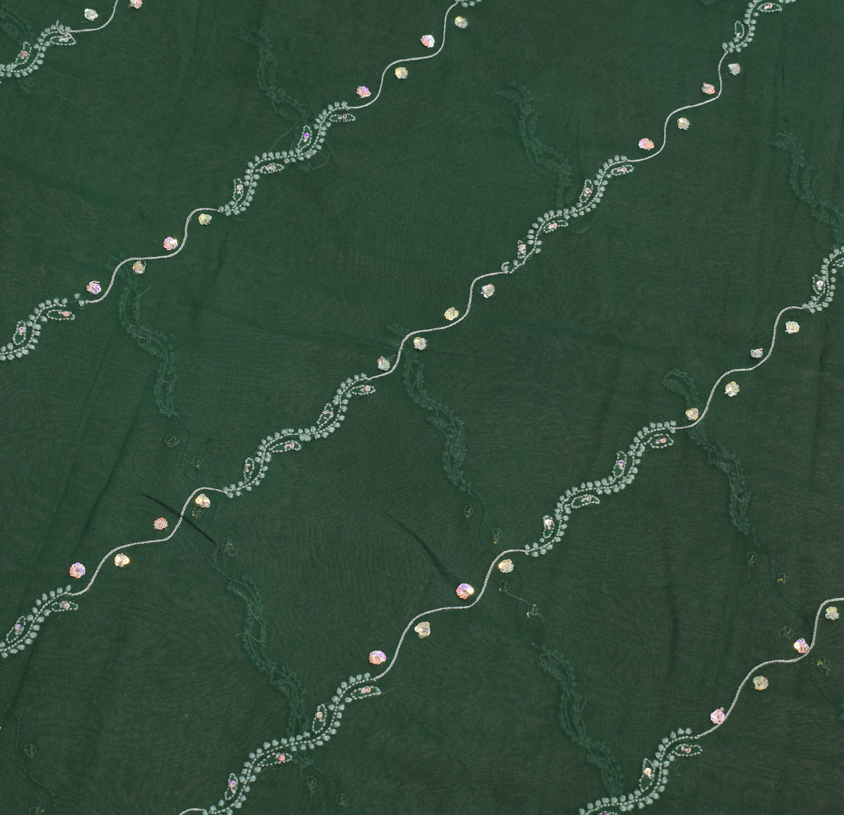 Sushila Vintage Green Saree Pure Georgette HEAVY Sari Handmade 6YD Fabric