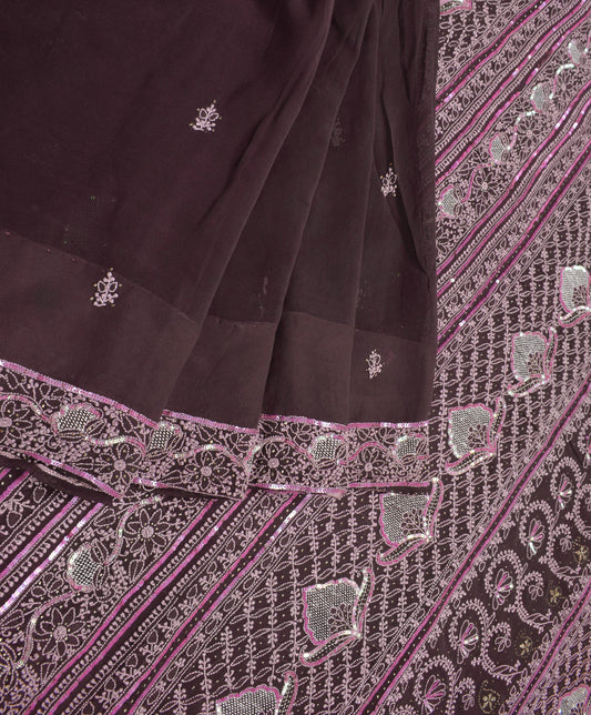 Sushila Vintage Lucknowi Chikankari Saree Pure Georgette HEAVY Sari Fabric