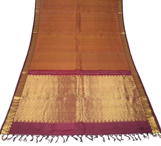 Sushila Vintage Maroon HEAVY Saree Pure Silk Kanjivaram Sari Brocade Fabric