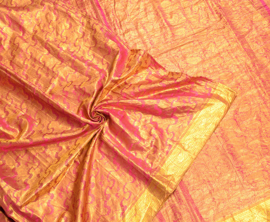 Sushila Vintage Magenta Gold Saree Gold Zari Kanjivaram Pure Silk Sari Fabric
