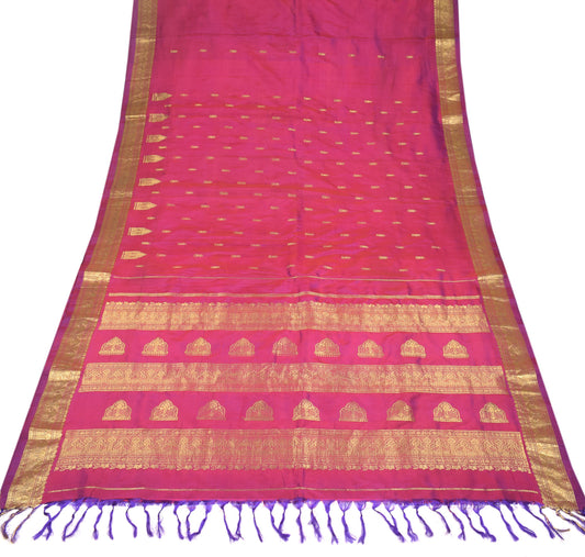 Sushila Vintage Magenta Gold Saree Pure Silk Brocade Kanjivaram Sari HEAVY Fabric