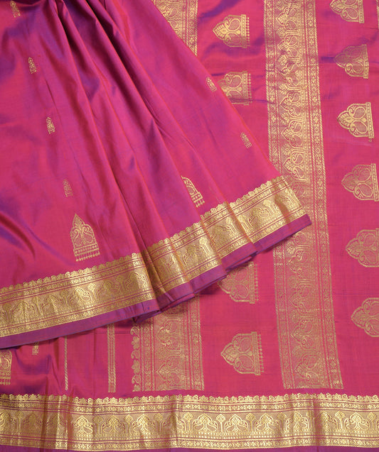 Sushila Vintage Magenta Gold Saree Pure Silk Brocade Kanjivaram Sari HEAVY Fabric