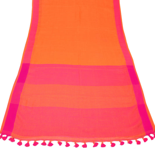 Sushila Vintage Orange Pure Linen Sari Magenta Border Pallu Handloom Saree