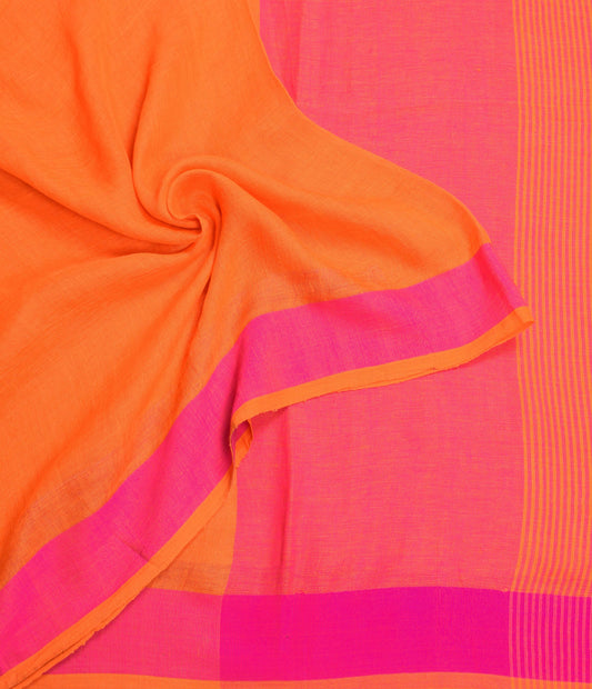 Sushila Vintage Orange Pure Linen Sari Magenta Border Pallu Handloom Saree