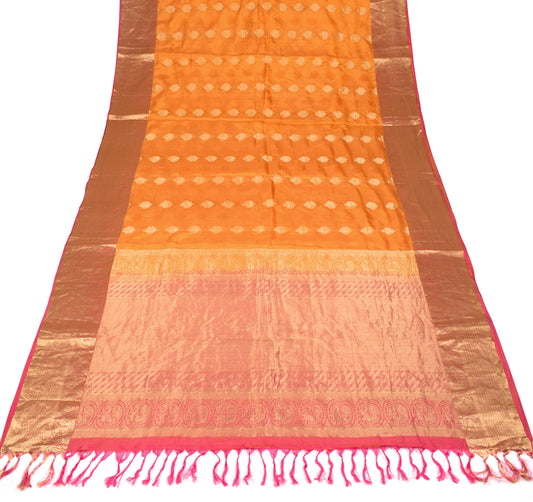 Sushila Vintage Orange HEAVY Saree Woven Pure kanjivaram Silk Sari Fabric