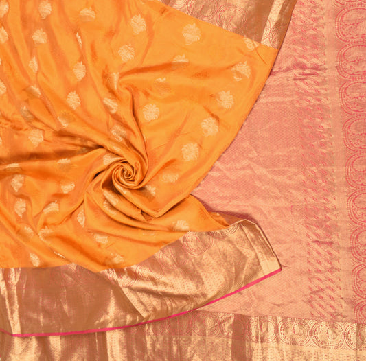 Sushila Vintage Orange HEAVY Saree Woven Pure kanjivaram Silk Sari Fabric
