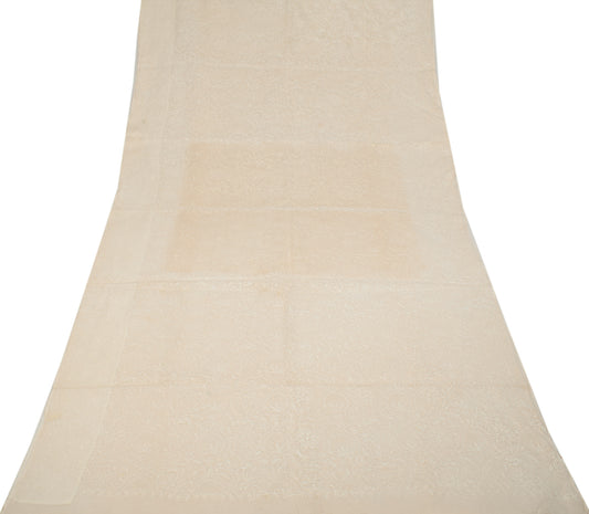 Sushila Vintage Beige Saree Pure Cotton Hand Embroidered HEAVY Sari Fabric