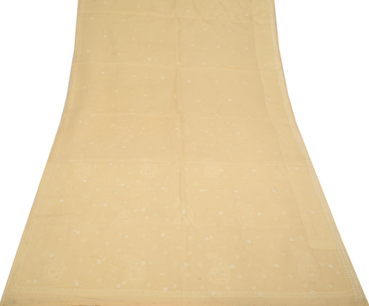 Sushila Vintage Lucknowi Chikankari Saree Art Cotton Sari Peach Craft Fabric