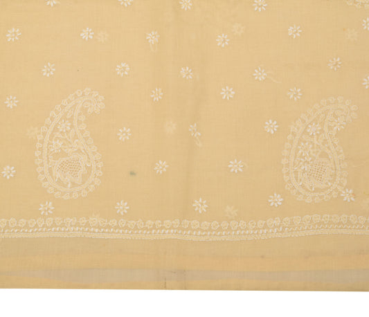 Sushila Vintage Lucknowi Chikankari Saree Art Cotton Sari Peach Craft Fabric