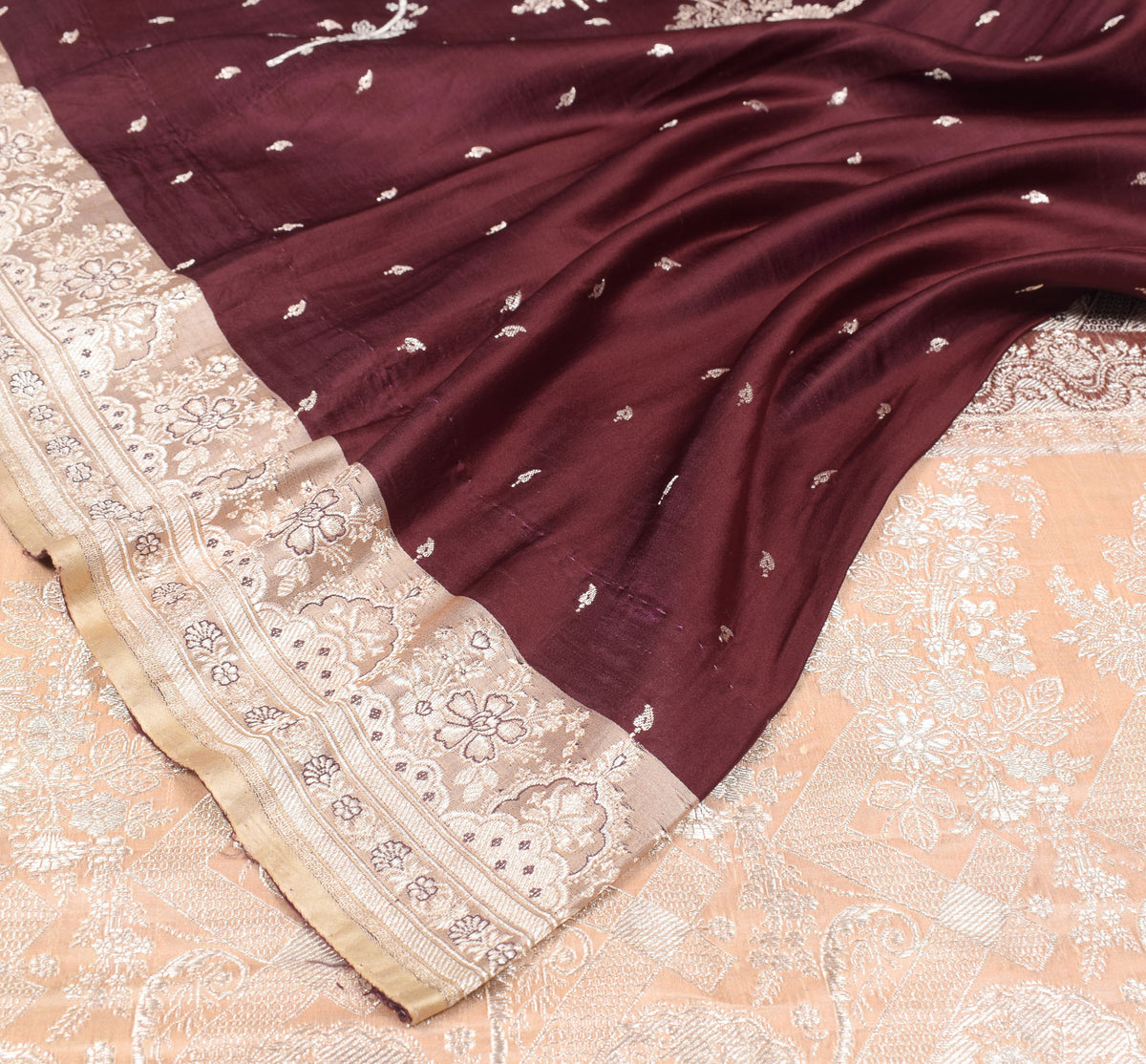 Sushila Vintage Banarasi Brocade Saree Pure Satin Silk Maroon Heavy Sari Fabric