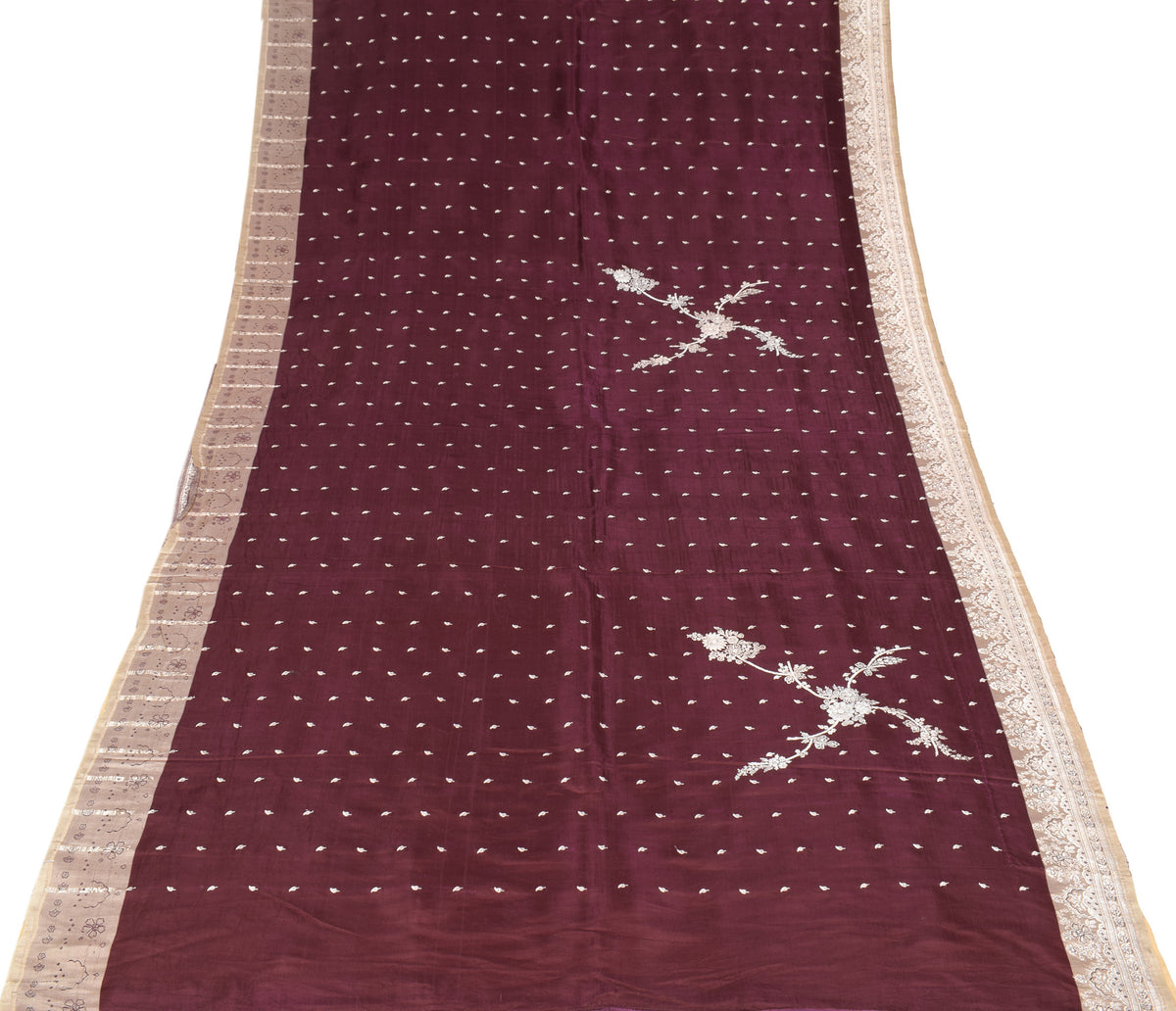 Sushila Vintage Banarasi Brocade Saree Pure Satin Silk Maroon Heavy Sari Fabric