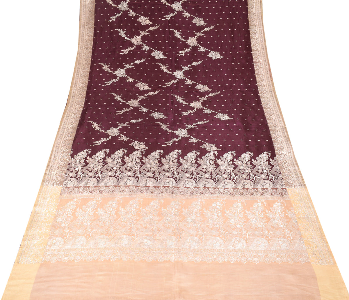 Sushila Vintage Banarasi Brocade Saree Pure Satin Silk Maroon Heavy Sari Fabric