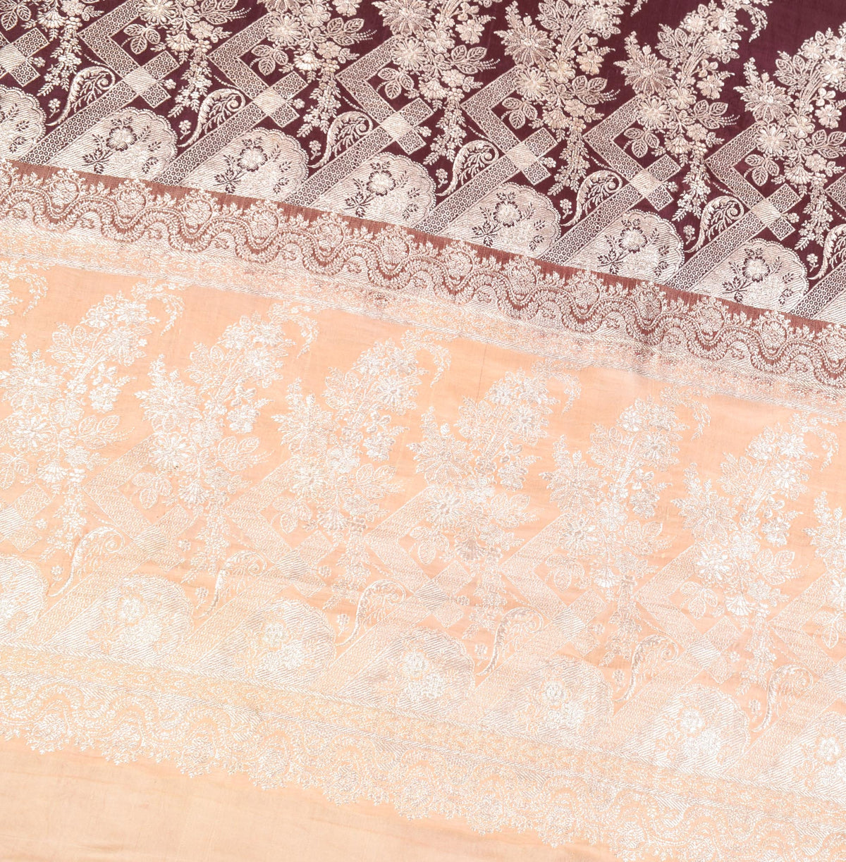 Sushila Vintage Banarasi Brocade Saree Pure Satin Silk Maroon Heavy Sari Fabric