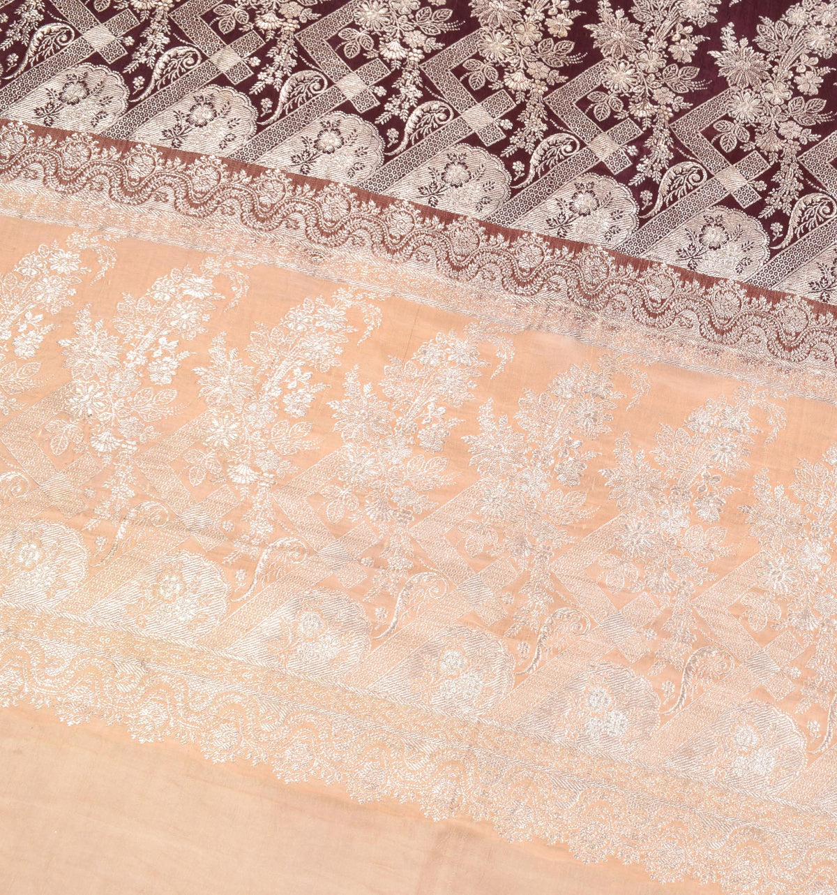 Sushila Vintage Banarasi Brocade Saree Pure Satin Silk Maroon Heavy Sari Fabric
