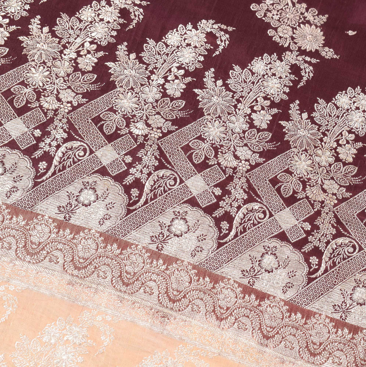 Sushila Vintage Banarasi Brocade Saree Pure Satin Silk Maroon Heavy Sari Fabric