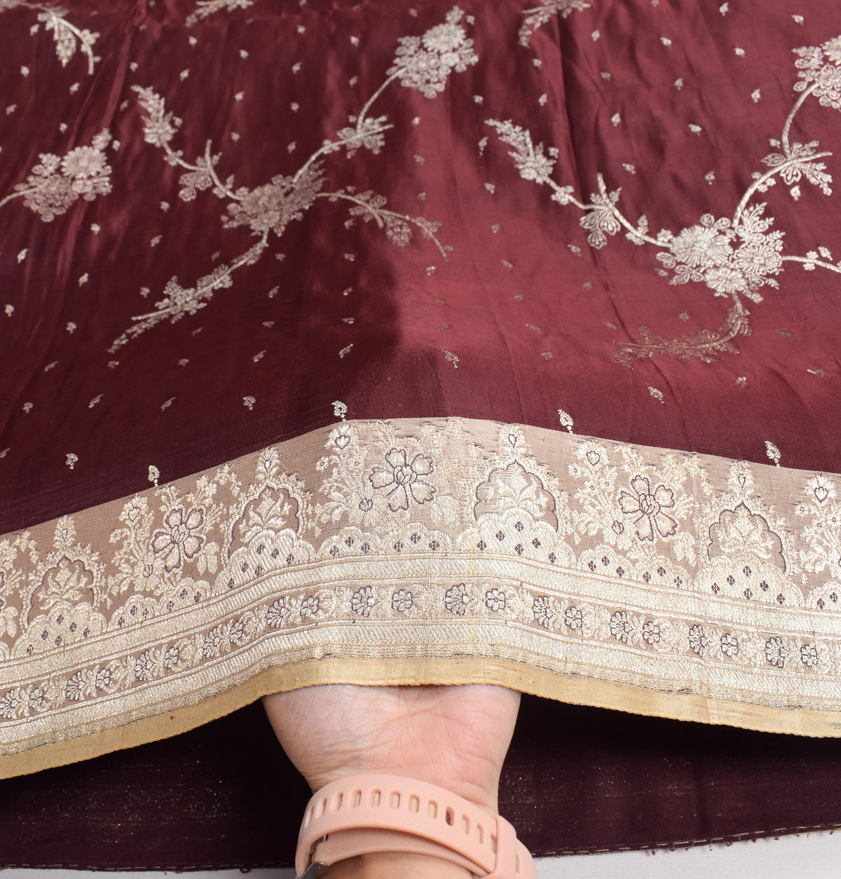 Sushila Vintage Banarasi Brocade Saree Pure Satin Silk Maroon Heavy Sari Fabric