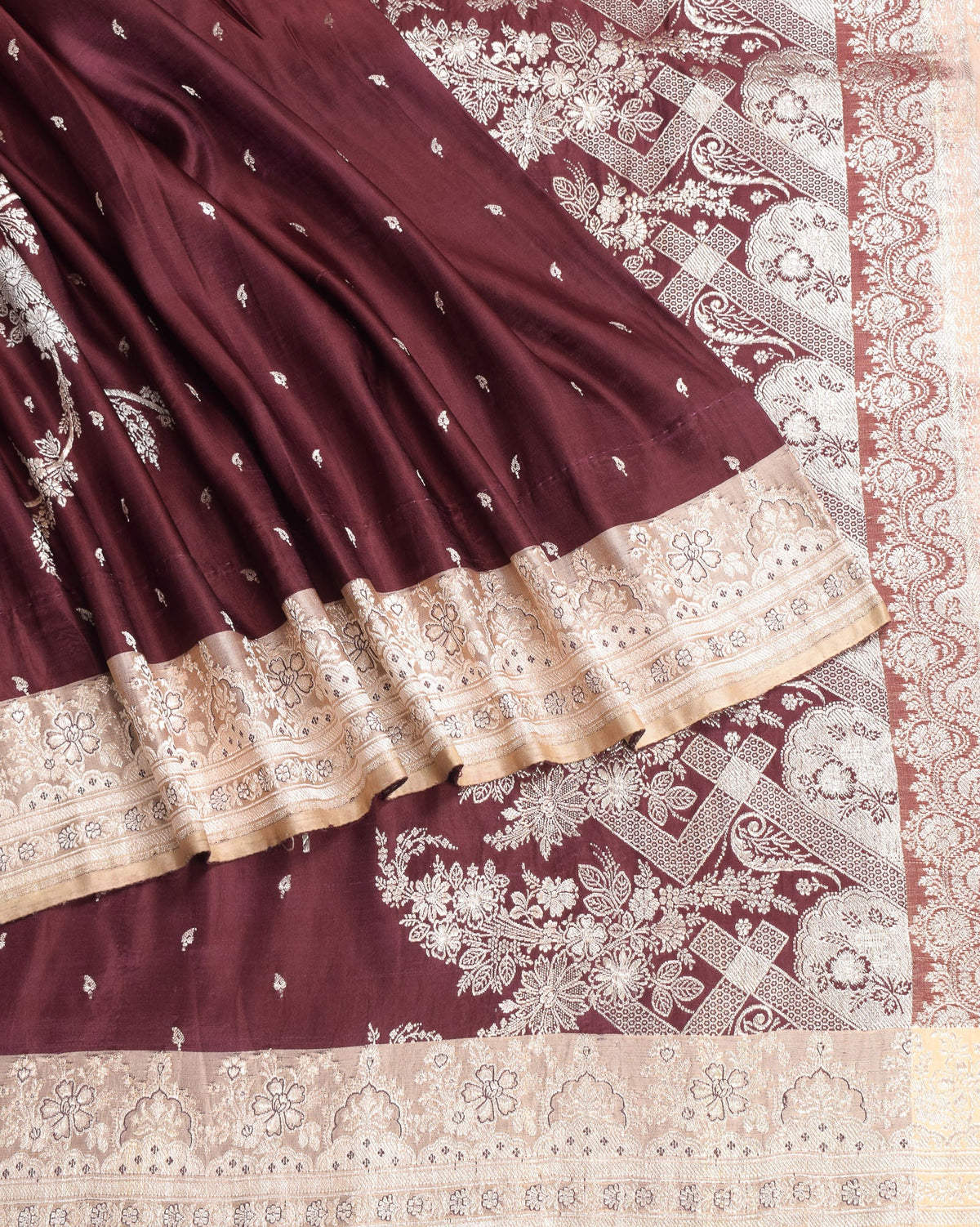 Sushila Vintage Banarasi Brocade Saree Pure Satin Silk Maroon Heavy Sari Fabric
