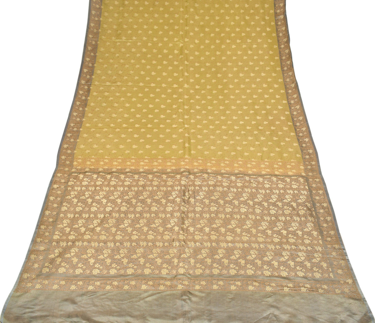 Sushila Vintage Heavy Green Saree Pure Satin Silk Banarasi Tanchoi Sari Fabric