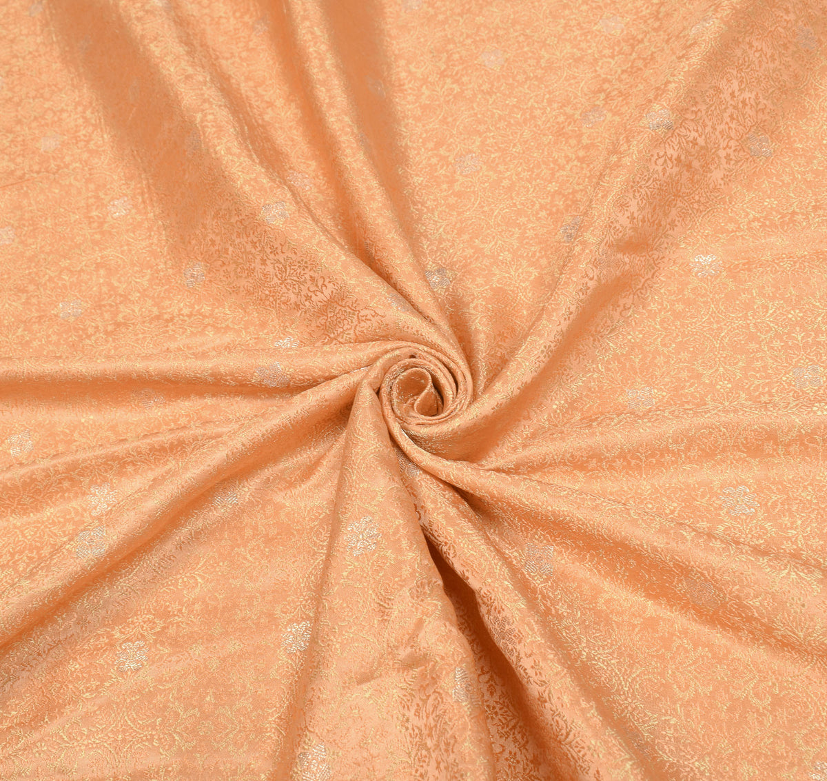 Sushila Vintage Peach Heavy Saree Pure Satin Silk Banarasi Brocade Sari Fabric