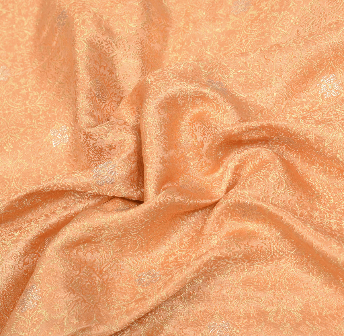 Sushila Vintage Peach Heavy Saree Pure Satin Silk Banarasi Brocade Sari Fabric
