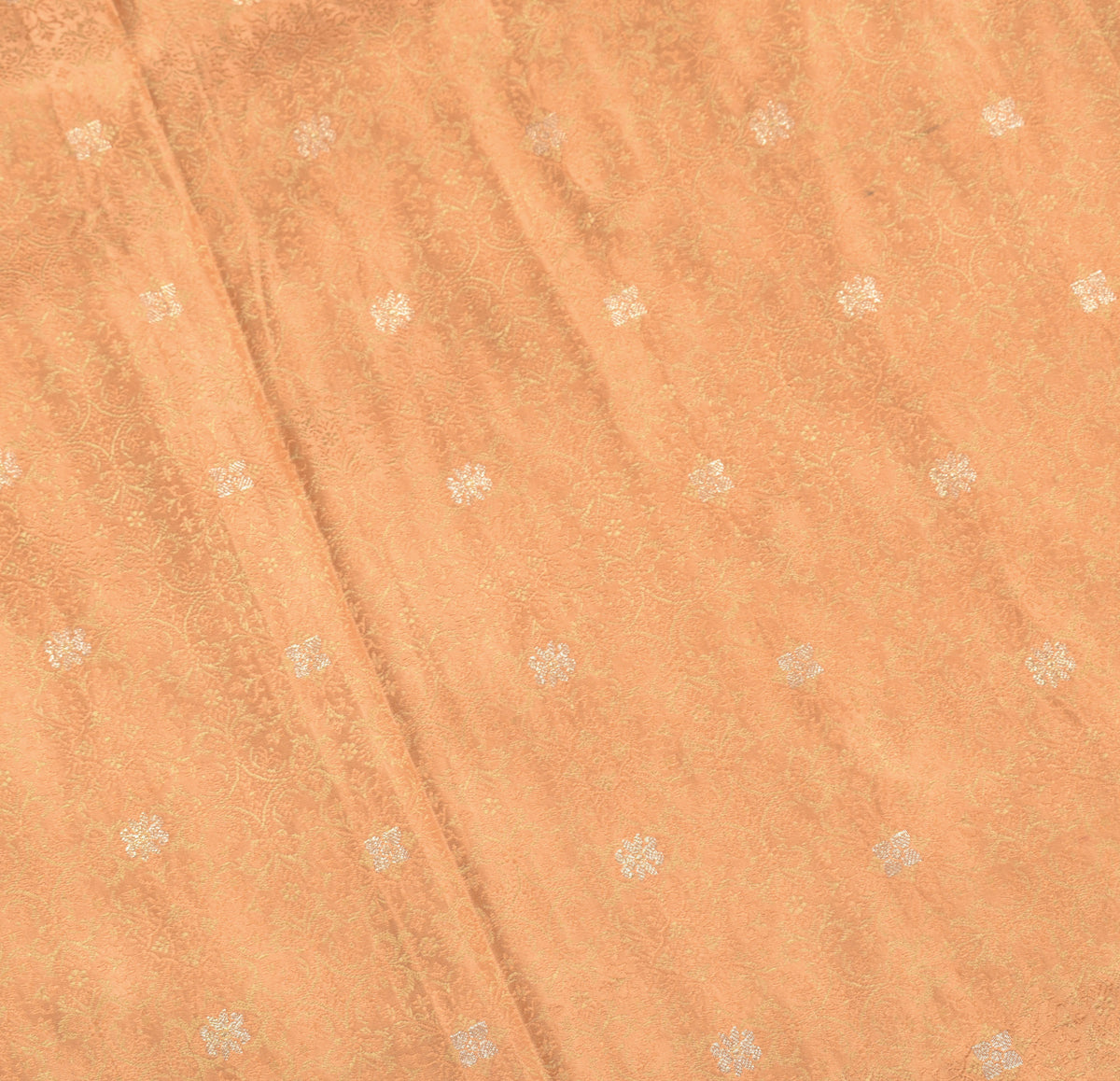 Sushila Vintage Peach Heavy Saree Pure Satin Silk Banarasi Brocade Sari Fabric