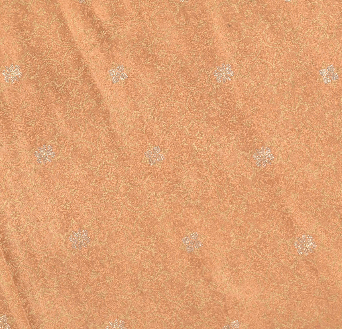 Sushila Vintage Peach Heavy Saree Pure Satin Silk Banarasi Brocade Sari Fabric