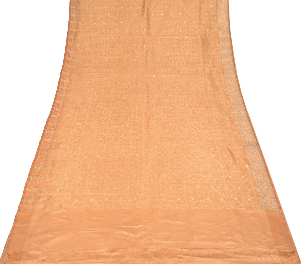 Sushila Vintage Peach Heavy Saree Pure Satin Silk Banarasi Brocade Sari Fabric