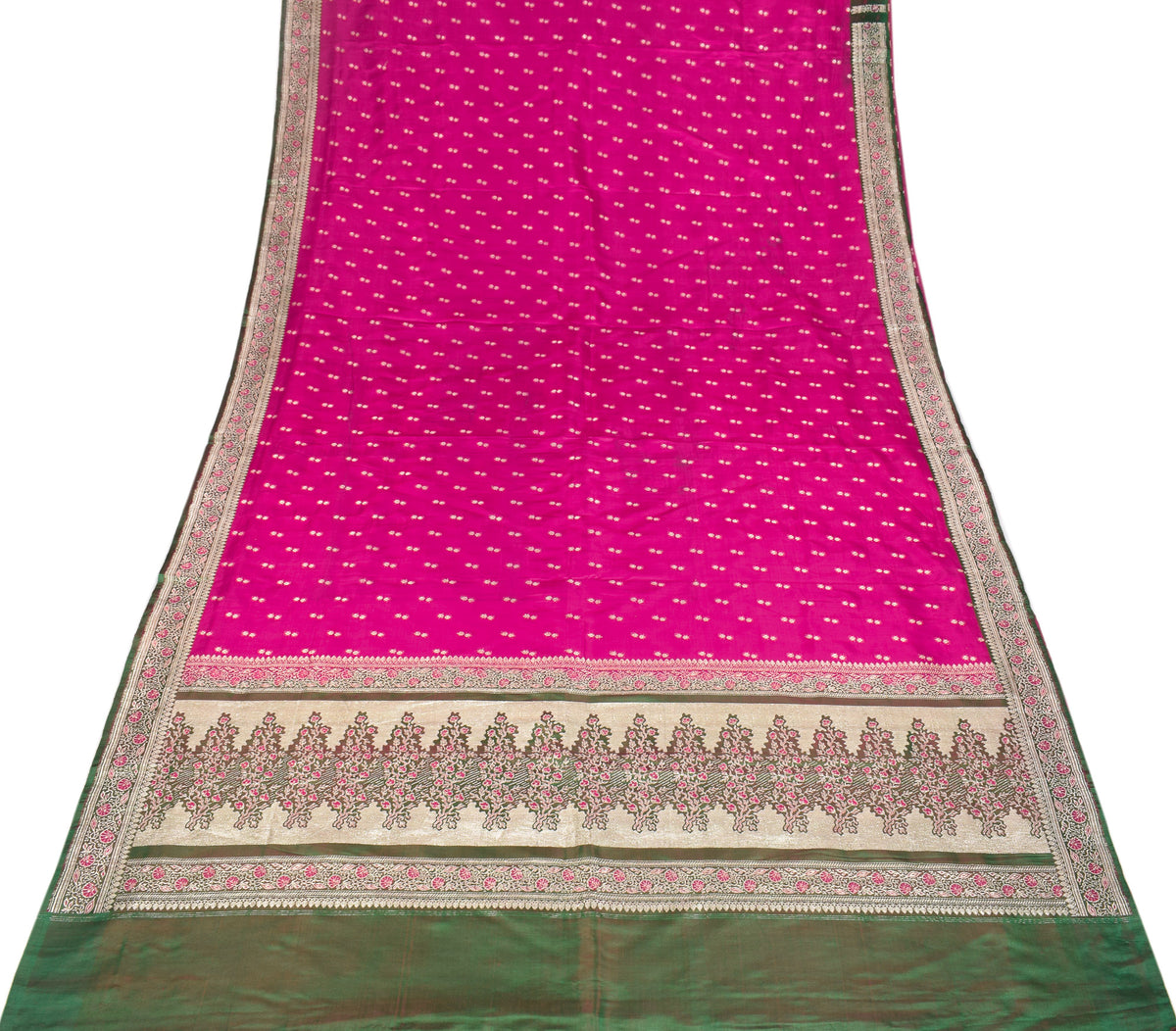 Sushila Vintage Heavy Saree Pure Satin Silk Banarasi Brocade Sari Magenta Fabric