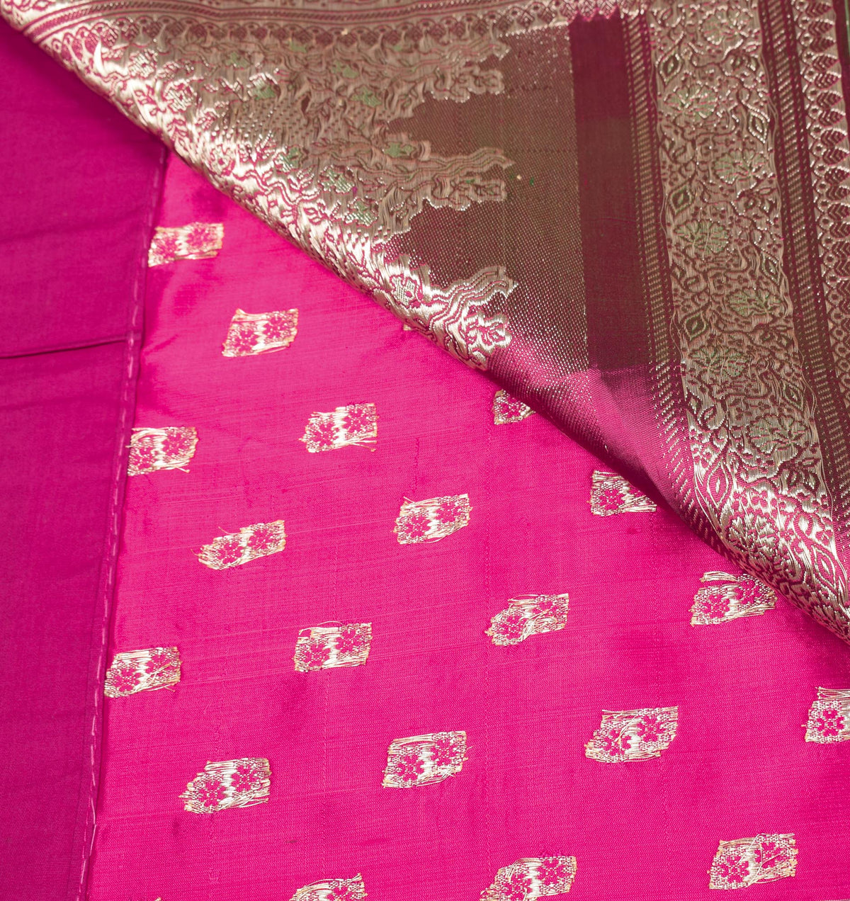 Sushila Vintage Heavy Saree Pure Satin Silk Banarasi Brocade Sari Magenta Fabric