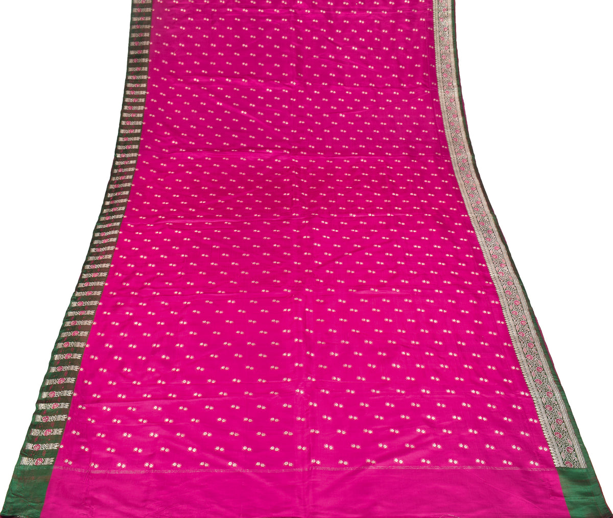 Sushila Vintage Heavy Saree Pure Satin Silk Banarasi Brocade Sari Magenta Fabric