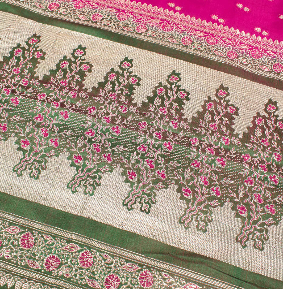 Sushila Vintage Heavy Saree Pure Satin Silk Banarasi Brocade Sari Magenta Fabric