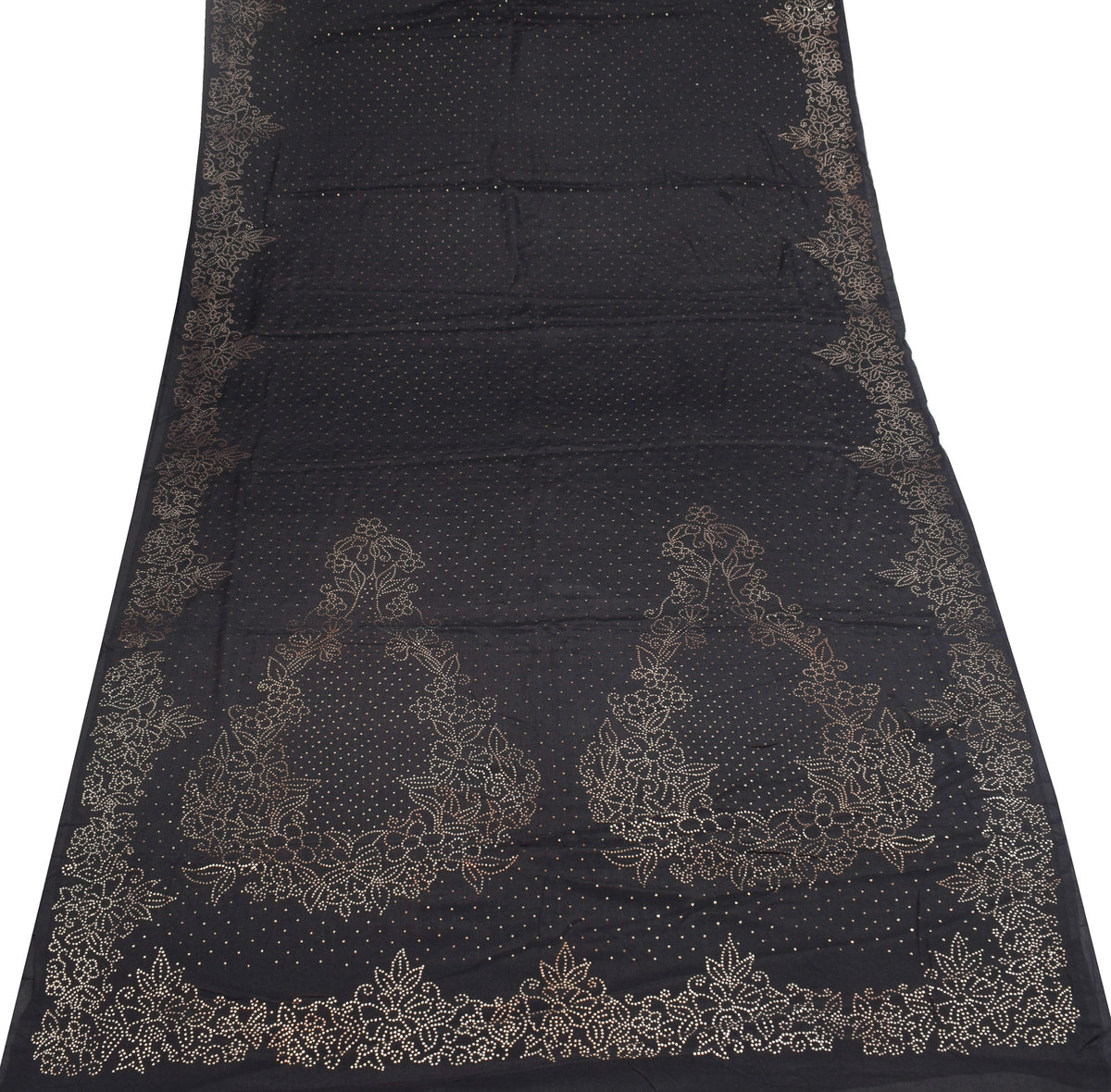 Sushila Vintage Handmade Mukesh Work Sari Black Pure Crepe Silk Saree Craft Fabric