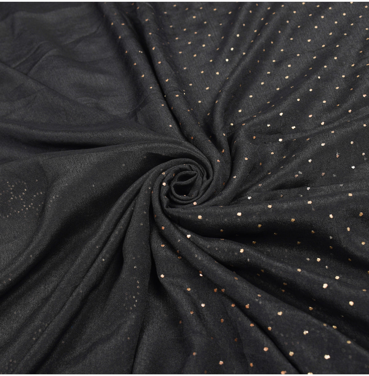 Sushila Vintage Handmade Mukesh Work Sari Black Pure Crepe Silk Saree Craft Fabric
