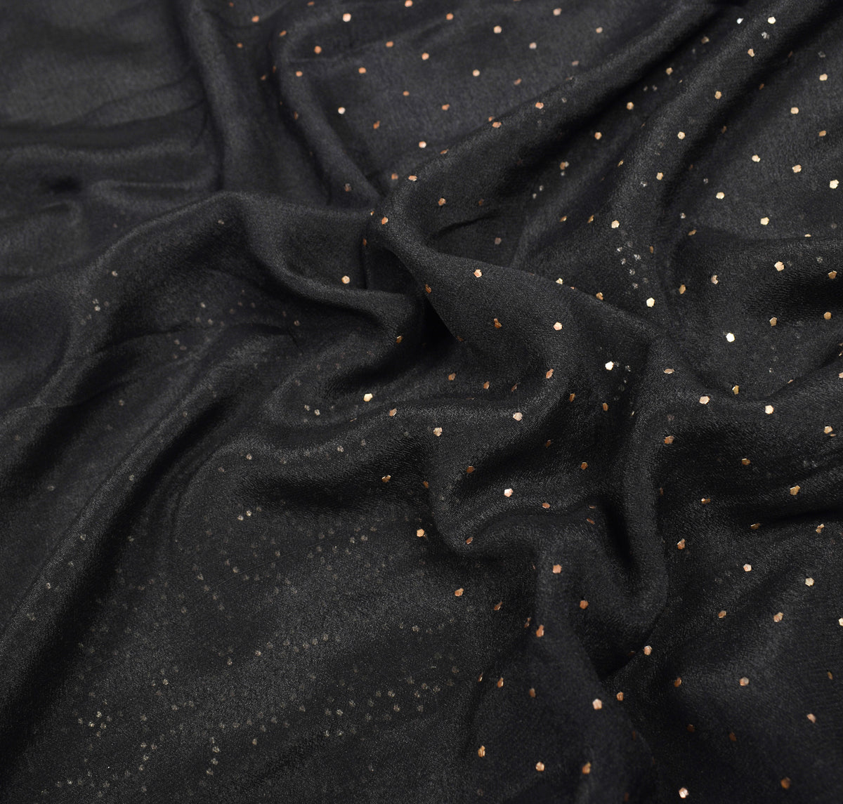 Sushila Vintage Handmade Mukesh Work Sari Black Pure Crepe Silk Saree Craft Fabric