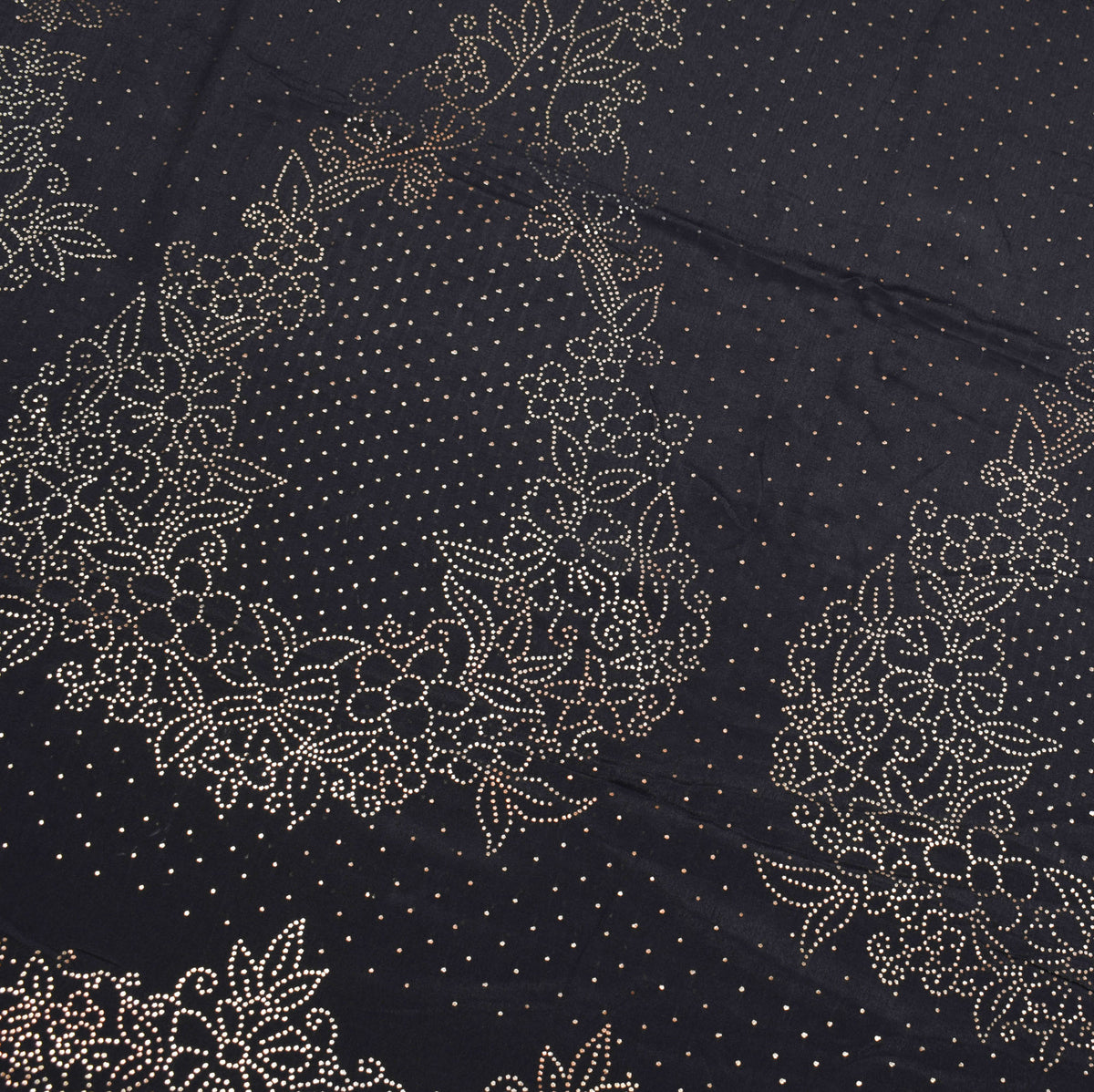 Sushila Vintage Handmade Mukesh Work Sari Black Pure Crepe Silk Saree Craft Fabric